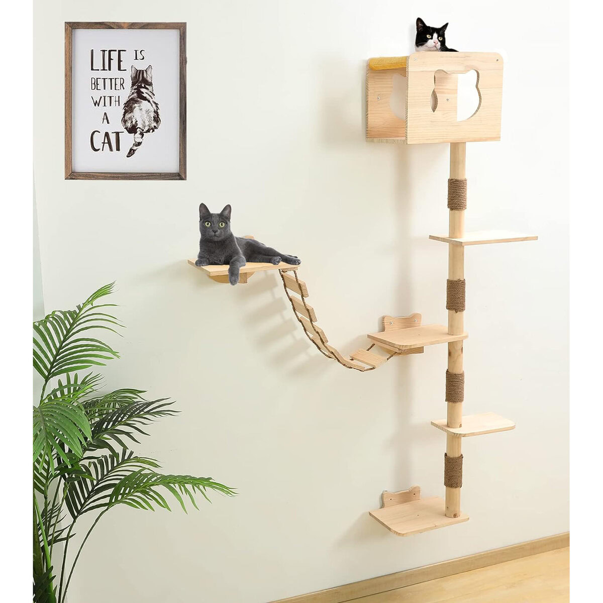 Cat Tree House with Hammock Wall Mount Cat Shelf 